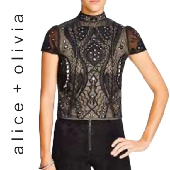 Alice + Olivia | Tops | Alice Olivia Viktoria High Neck Beaded Top 
